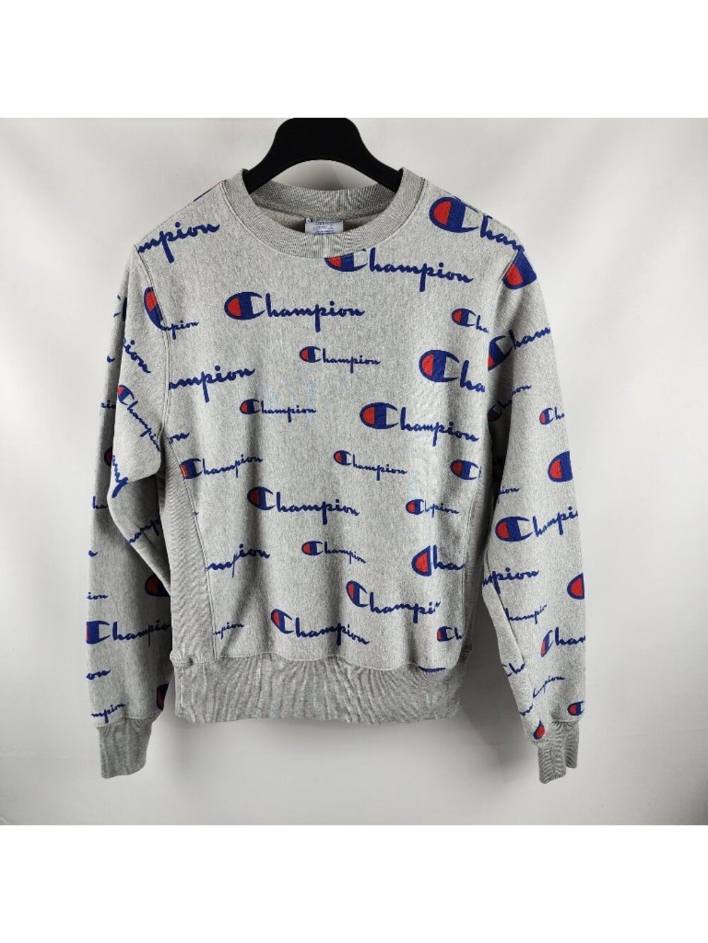 Champion Hoodie Mens Medium Multi Reverse Weave VTG Sweatshirt All Over Logo